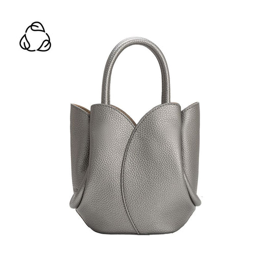 Melie Bianco Metallic Pewter Tulip Mini Recycled Vegan Leather Top Handle Bag