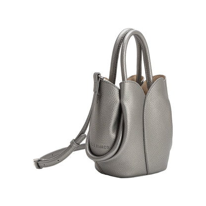 Melie Bianco Metallic Pewter Tulip Mini Recycled Vegan Leather Top Handle Bag