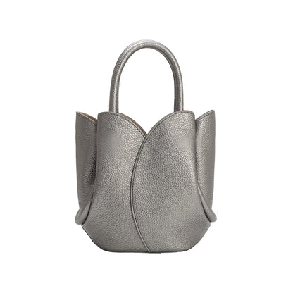 Melie Bianco Metallic Pewter Tulip Mini Recycled Vegan Leather Top Handle Bag