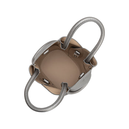 Melie Bianco Metallic Pewter Tulip Mini Recycled Vegan Leather Top Handle Bag