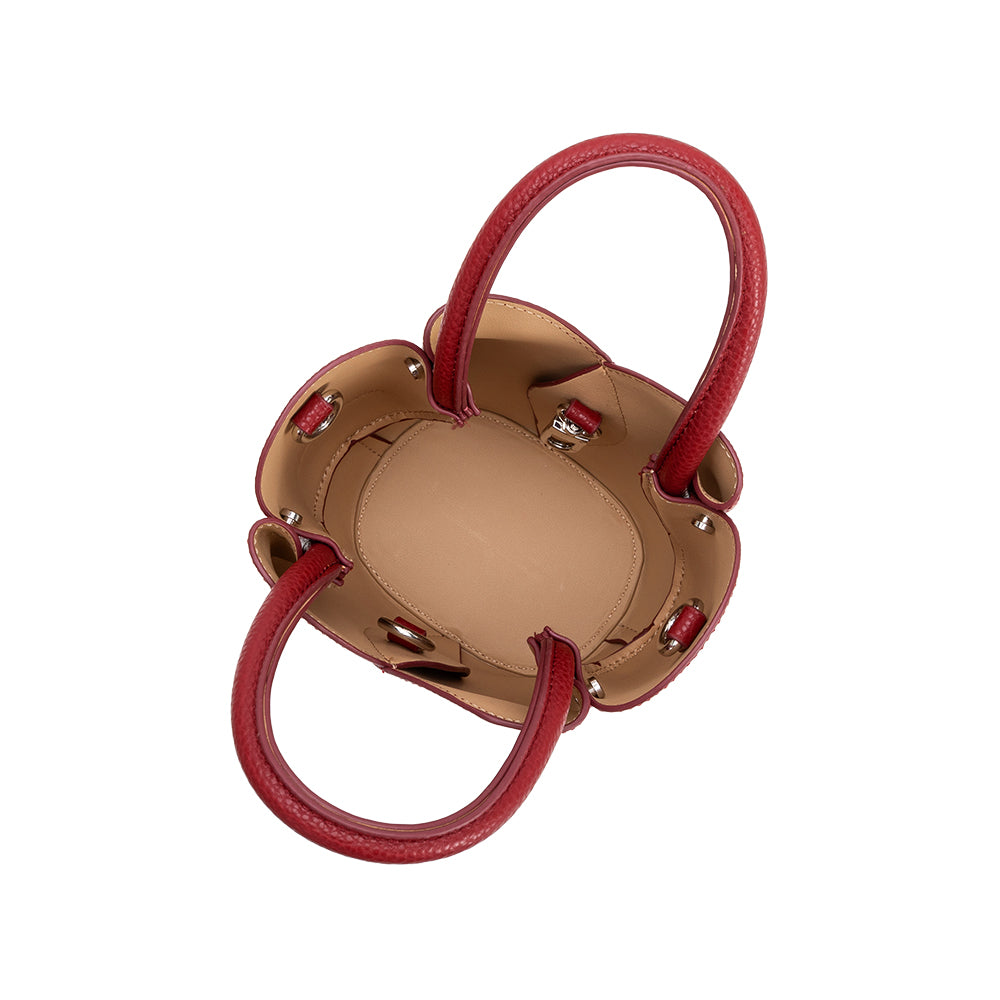 Melie Bianco Red Tulip Mini Recycled Vegan Leather Top Handle Bag