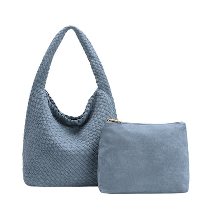 Melie Bianco Chambray Johanna Large Recycled Vegan Suede Shoulder Bag