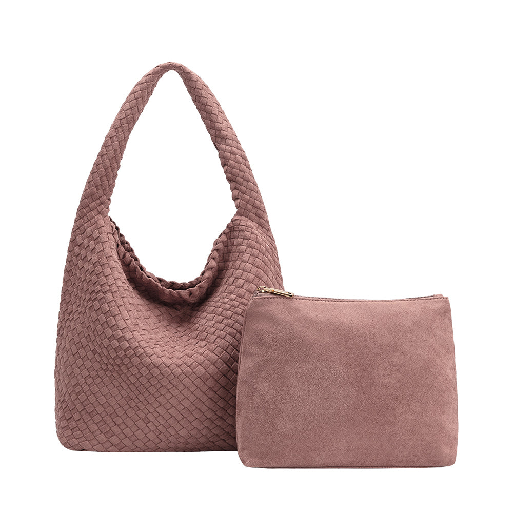 Melie Bianco Mauve Johanna Large Recycled Vegan Suede Shoulder Bag