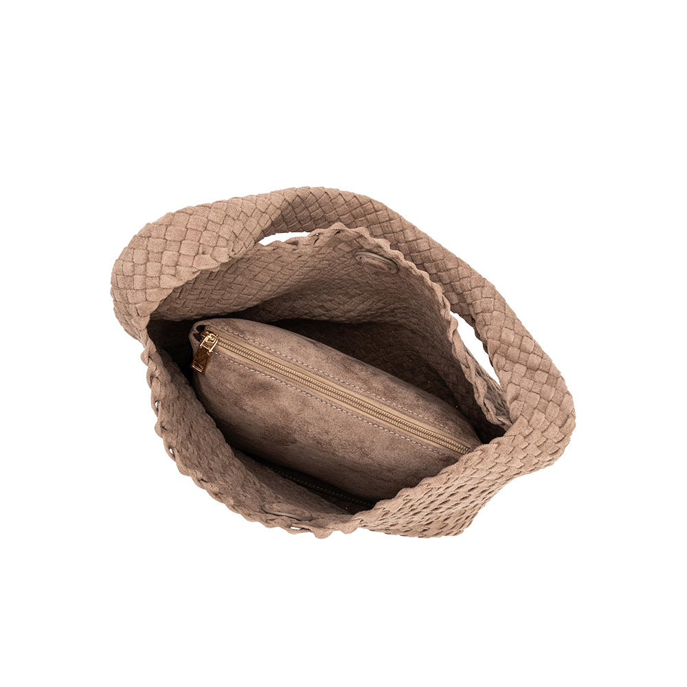 Melie Bianco Clay Johanna Large Recycled Vegan Suede Shoulder Bag