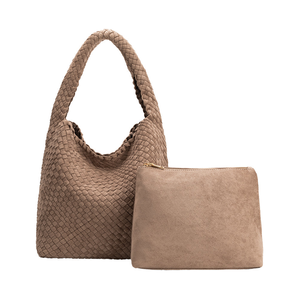 Melie Bianco Clay Johanna Large Recycled Vegan Suede Shoulder Bag