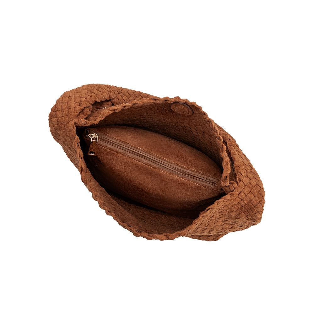 Melie Bianco Tan Johanna Large Recycled Vegan Suede Shoulder Bag
