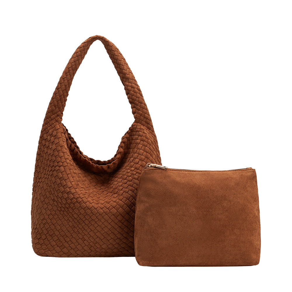 Melie Bianco Tan Johanna Large Recycled Vegan Suede Shoulder Bag
