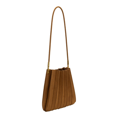 Melie Bianco Camel Carrie Medium Vegan Suede Pleated Shoulder Bag