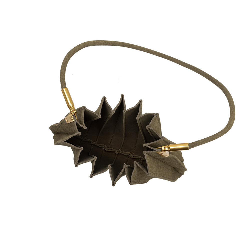 Melie Bianco Olive Carrie Medium Vegan Suede Pleated Shoulder Bag
