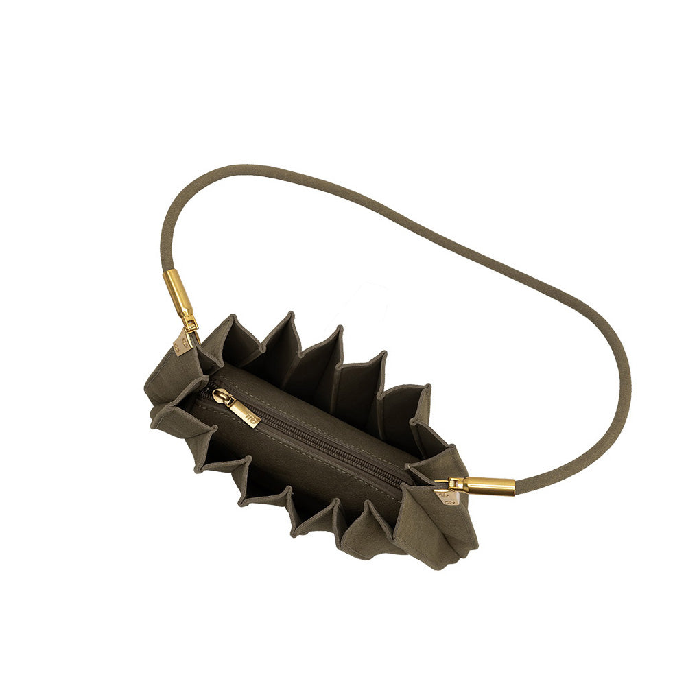 Melie Bianco Olive Carrie Medium Vegan Suede Pleated Shoulder Bag