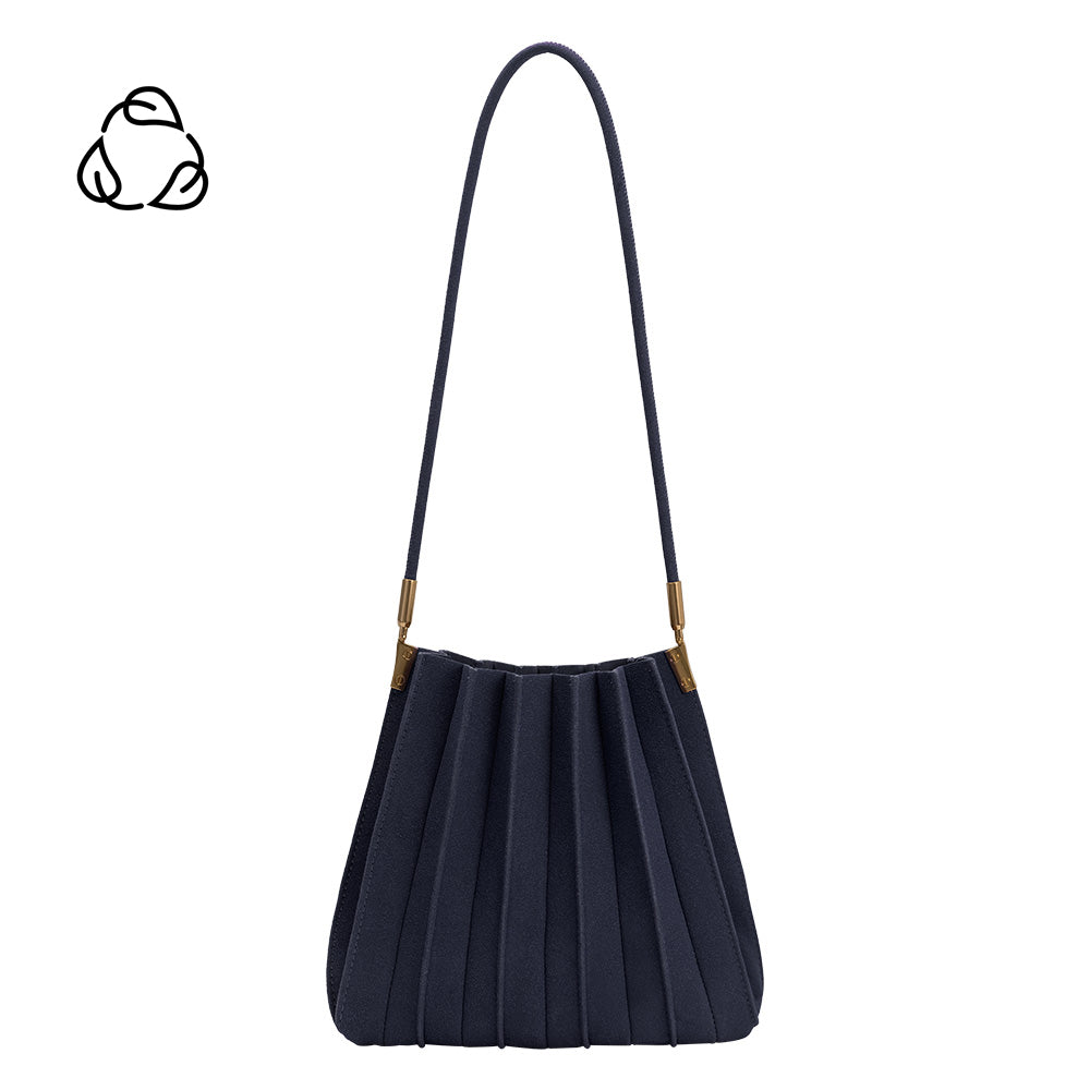 Melie Bianco Navy Carrie Medium Vegan Suede Pleated Shoulder Bag