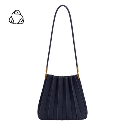 Melie Bianco Navy Carrie Medium Vegan Suede Pleated Shoulder Bag