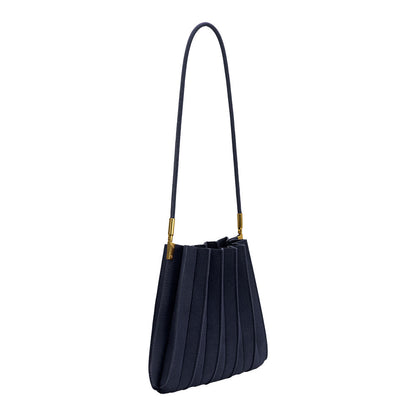 Melie Bianco Navy Carrie Medium Vegan Suede Pleated Shoulder Bag