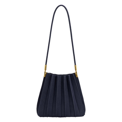 Melie Bianco Navy Carrie Medium Vegan Suede Pleated Shoulder Bag