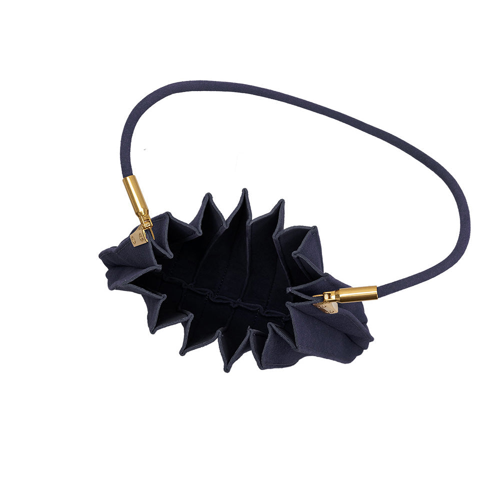 Melie Bianco Navy Carrie Medium Vegan Suede Pleated Shoulder Bag