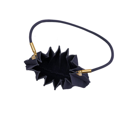 Melie Bianco Navy Carrie Medium Vegan Suede Pleated Shoulder Bag