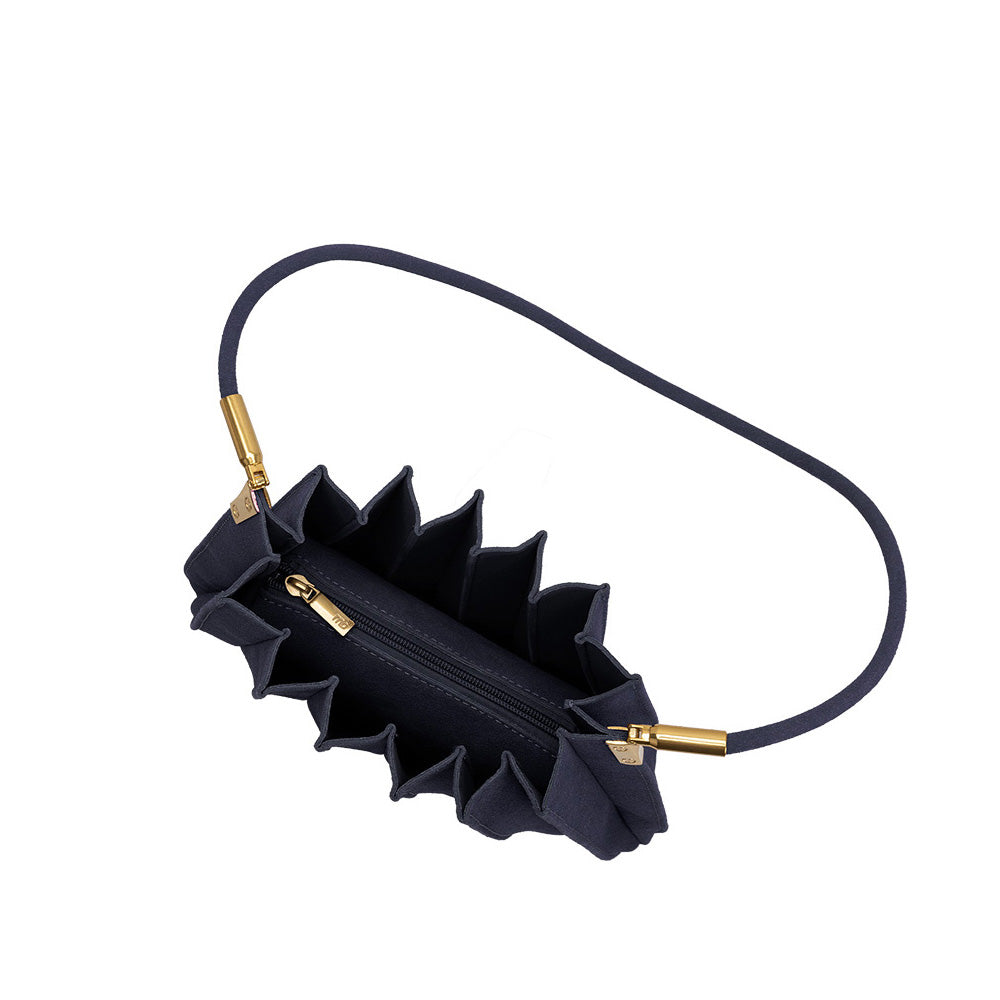 Melie Bianco Navy Carrie Medium Vegan Suede Pleated Shoulder Bag