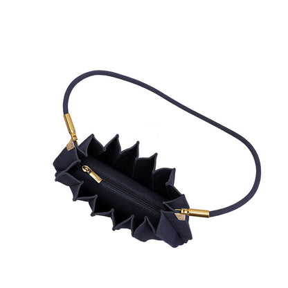 Melie Bianco Navy Carrie Medium Vegan Suede Pleated Shoulder Bag