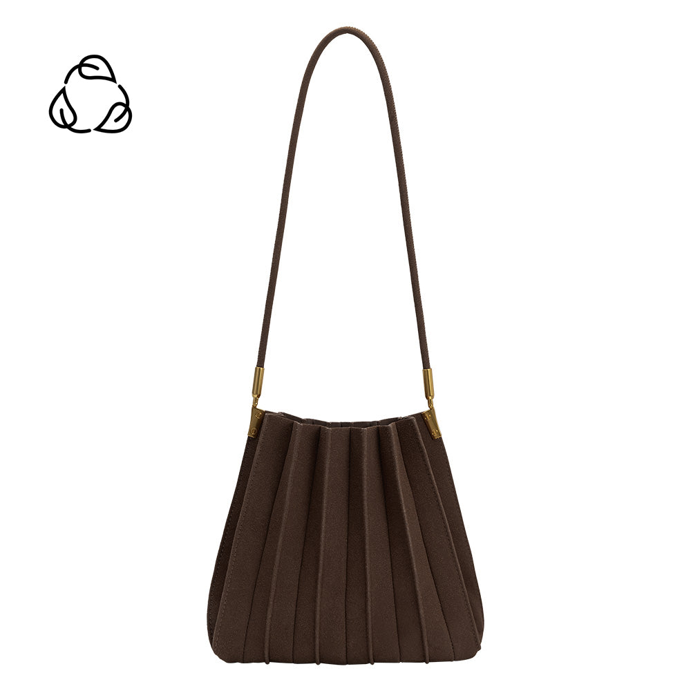 Melie Bianco Chocolate Carrie Medium Vegan Suede Pleated Shoulder Bag