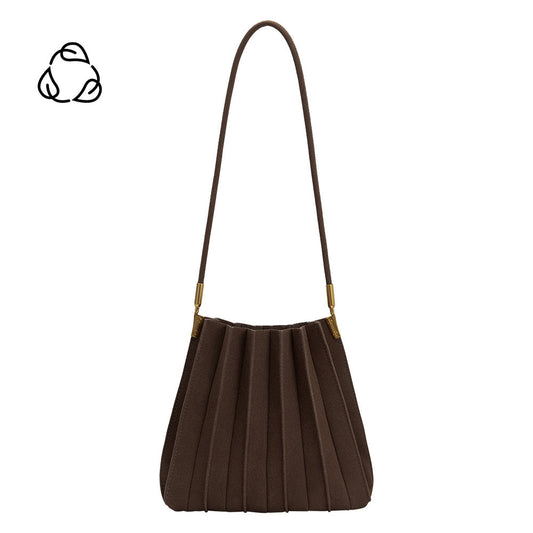 Melie Bianco Chocolate Carrie Medium Vegan Suede Pleated Shoulder Bag