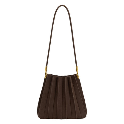 Melie Bianco Chocolate Carrie Medium Vegan Suede Pleated Shoulder Bag