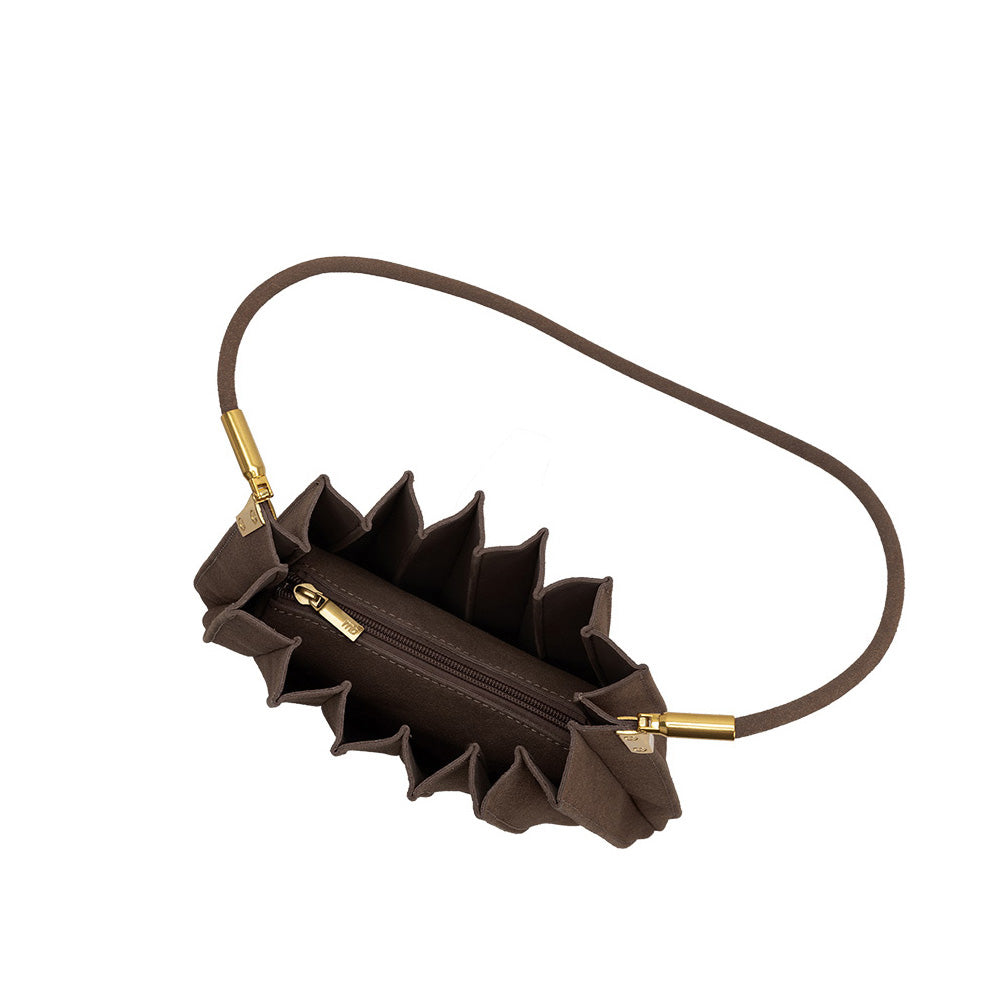 Melie Bianco Chocolate Carrie Medium Vegan Suede Pleated Shoulder Bag