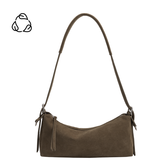 Melie Bianco Olive Valeria Recycled Vegan Suede Shoulder Bag