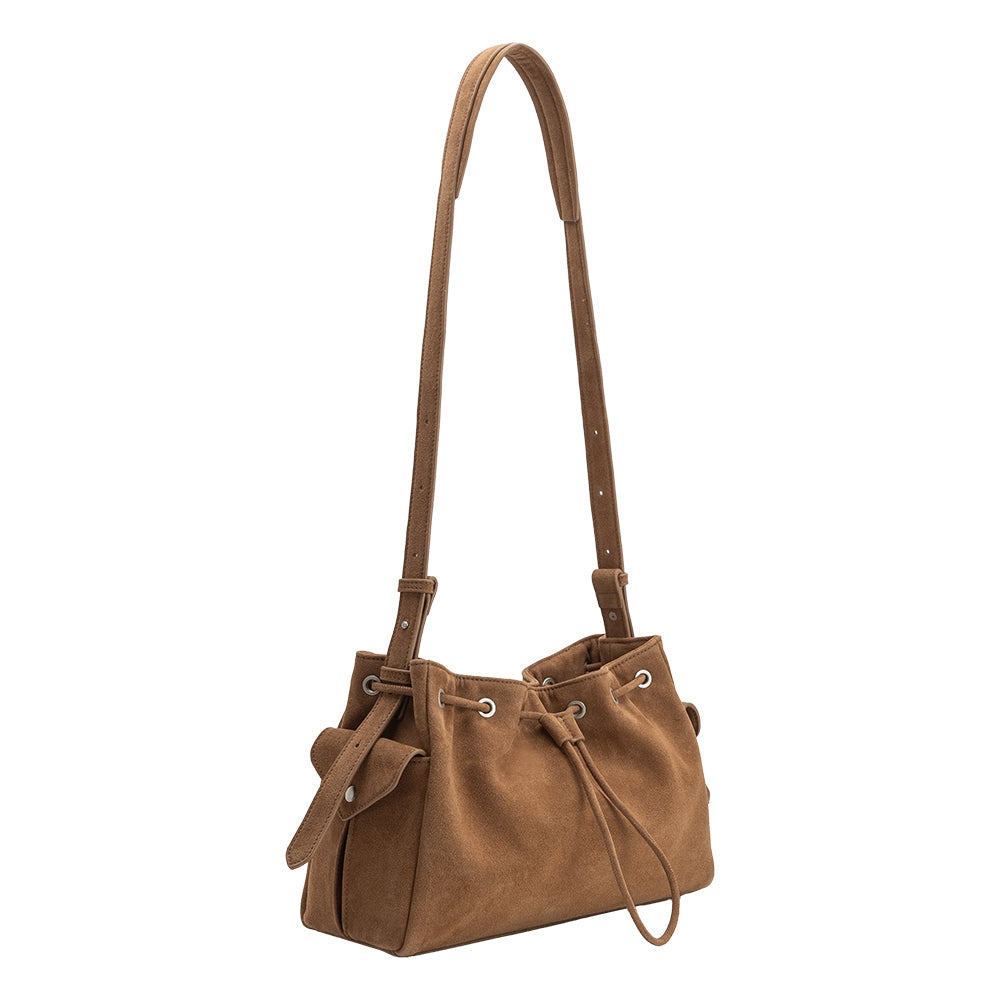 Melie Bianco Camel Rhuby Recycled Vegan Suede Shoulder Bag