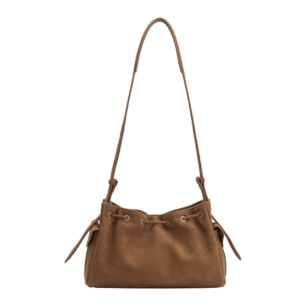 Melie Bianco Camel Rhuby Recycled Vegan Suede Shoulder Bag