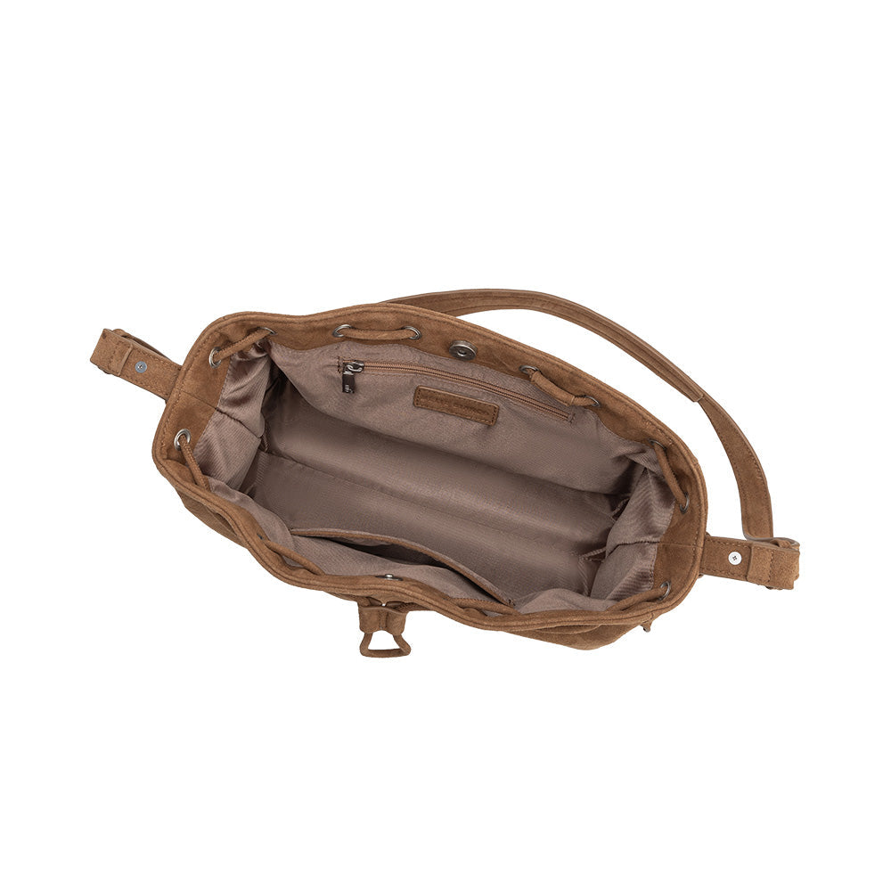 Melie Bianco Camel Rhuby Recycled Vegan Suede Shoulder Bag