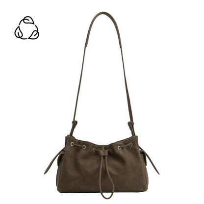 Melie Bianco Olive Rhuby Recycled Vegan Suede Shoulder Bag