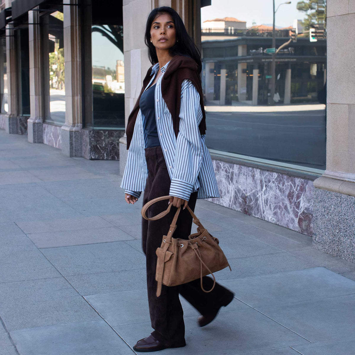 Melie Bianco Olive Rhuby Recycled Vegan Suede Shoulder Bag