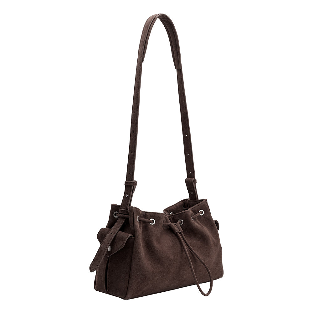 Melie Bianco Chocolate Rhuby Recycled Vegan Suede Shoulder Bag