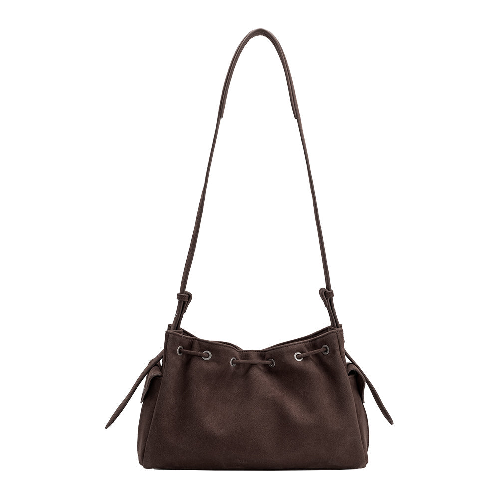 Melie Bianco Chocolate Rhuby Recycled Vegan Suede Shoulder Bag
