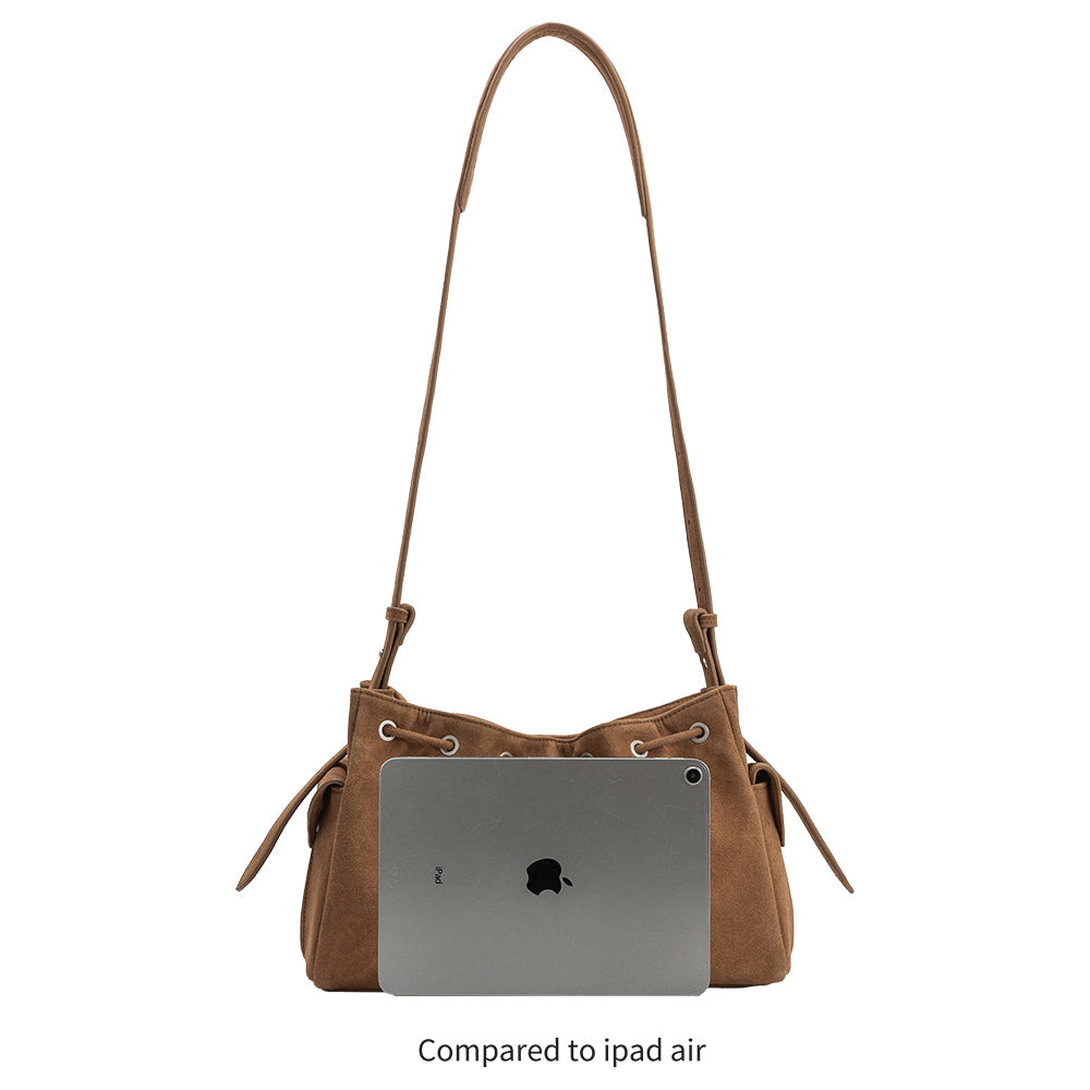 Melie Bianco Chocolate Rhuby Recycled Vegan Suede Shoulder Bag