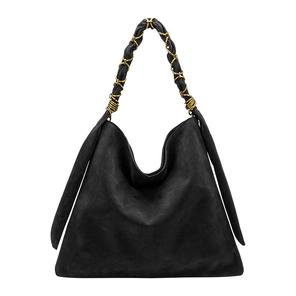Melie Bianco Black Venus Recycled Vegan Suede Tote Bag