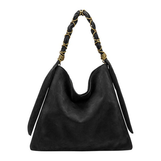 Melie Bianco Black Venus Recycled Vegan Suede Tote Bag