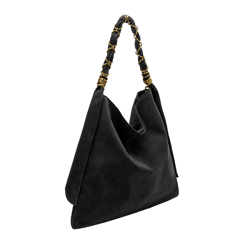 Melie Bianco Black Venus Recycled Vegan Suede Tote Bag