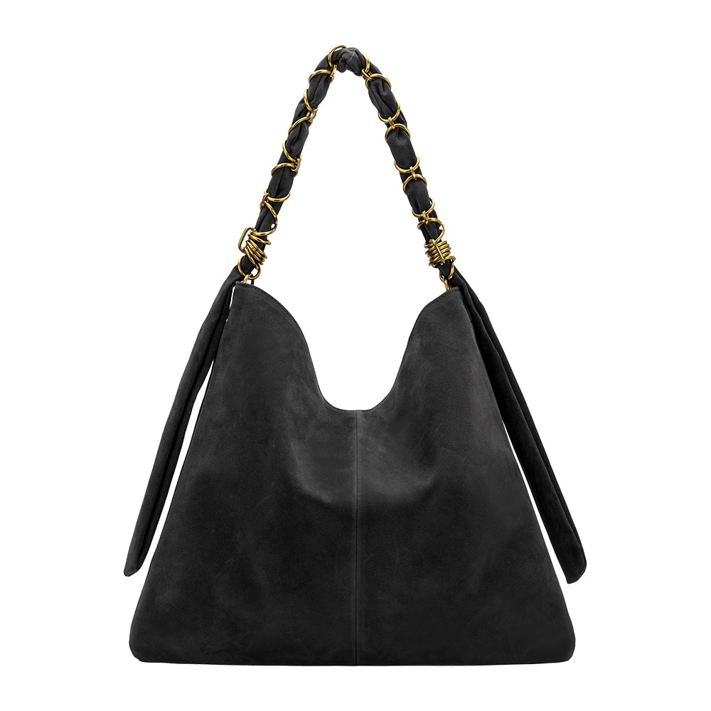 Melie Bianco Black Venus Recycled Vegan Suede Tote Bag