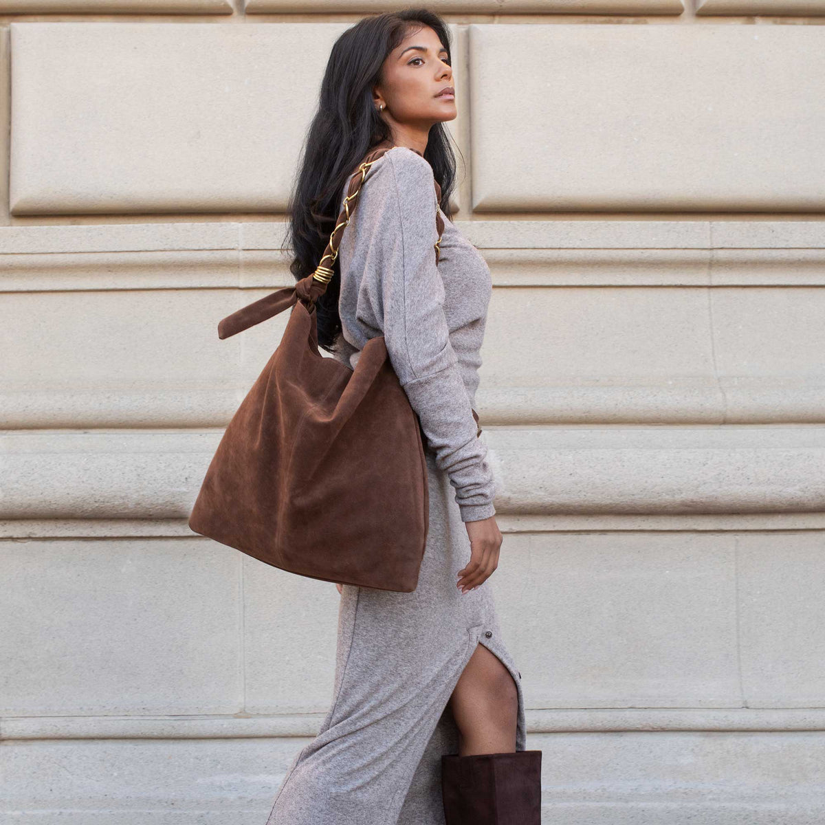 Melie Bianco Black Venus Recycled Vegan Suede Tote Bag