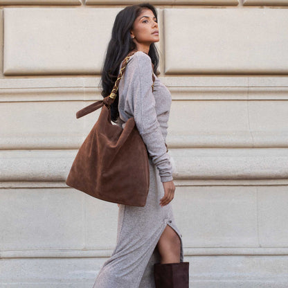 Melie Bianco Black Venus Recycled Vegan Suede Tote Bag