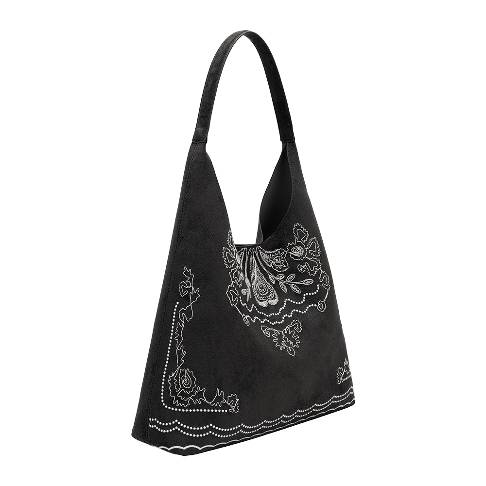 Melie Bianco Black Eunice Vegan Suede Tote Bag