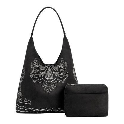 Melie Bianco Black Eunice Vegan Suede Tote Bag