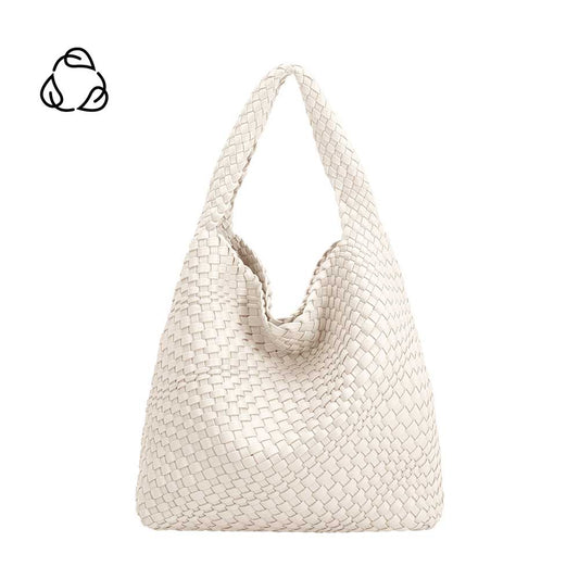 Melie Bianco White Johanna Large Recycled Vegan Leather Shoulder Bag