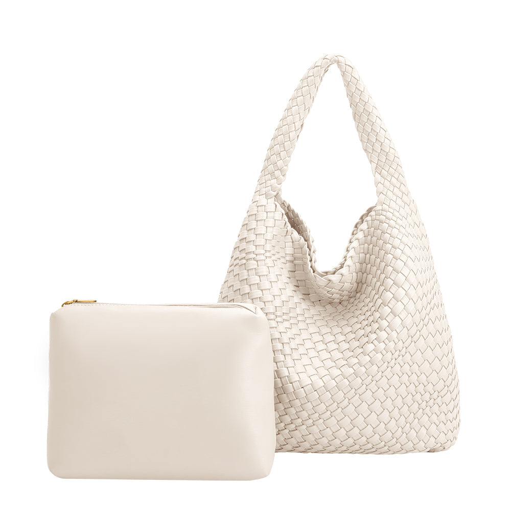 Melie Bianco White Johanna Large Recycled Vegan Leather Shoulder Bag