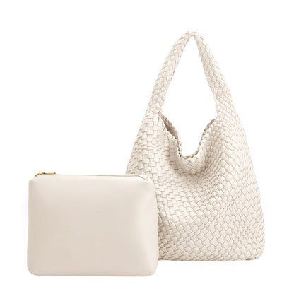 Melie Bianco White Johanna Large Recycled Vegan Leather Shoulder Bag