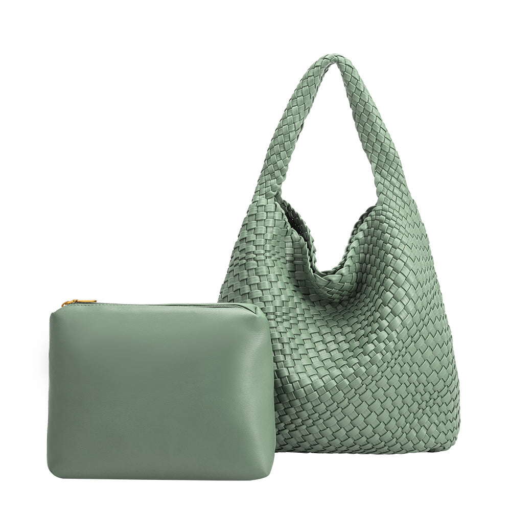 Melie Bianco Light Teal Johanna Large Recycled Vegan Leather Shoulder Bag