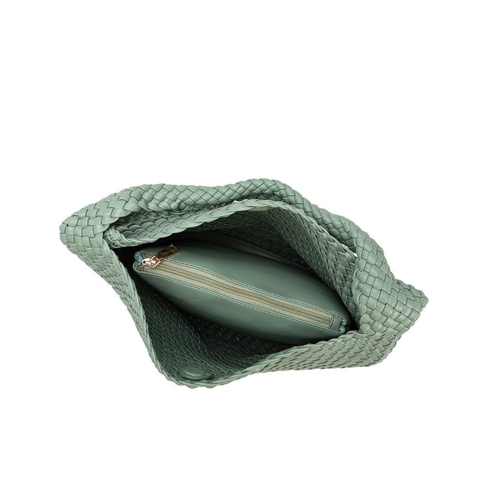 Melie Bianco Light Teal Johanna Large Recycled Vegan Leather Shoulder Bag
