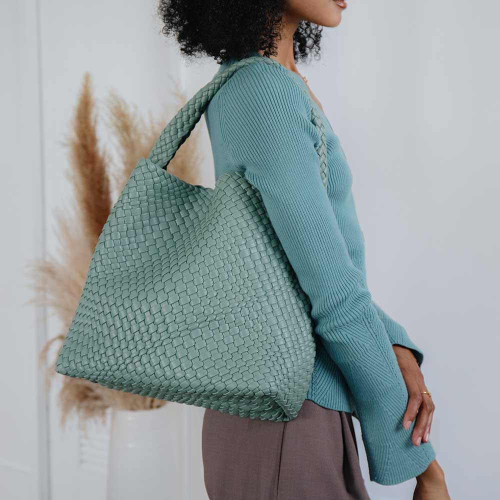 Melie Bianco Light Teal Johanna Large Recycled Vegan Leather Shoulder Bag