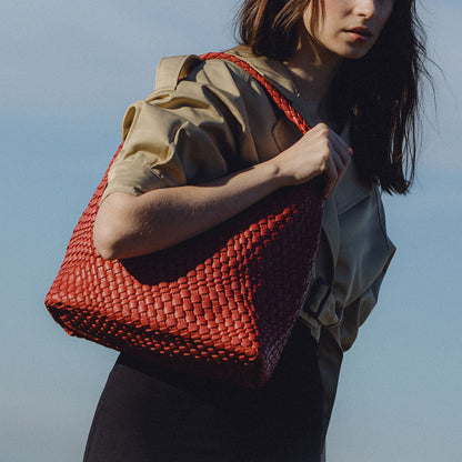 Melie Bianco Red Johanna Large Recycled Vegan Leather Shoulder Bag